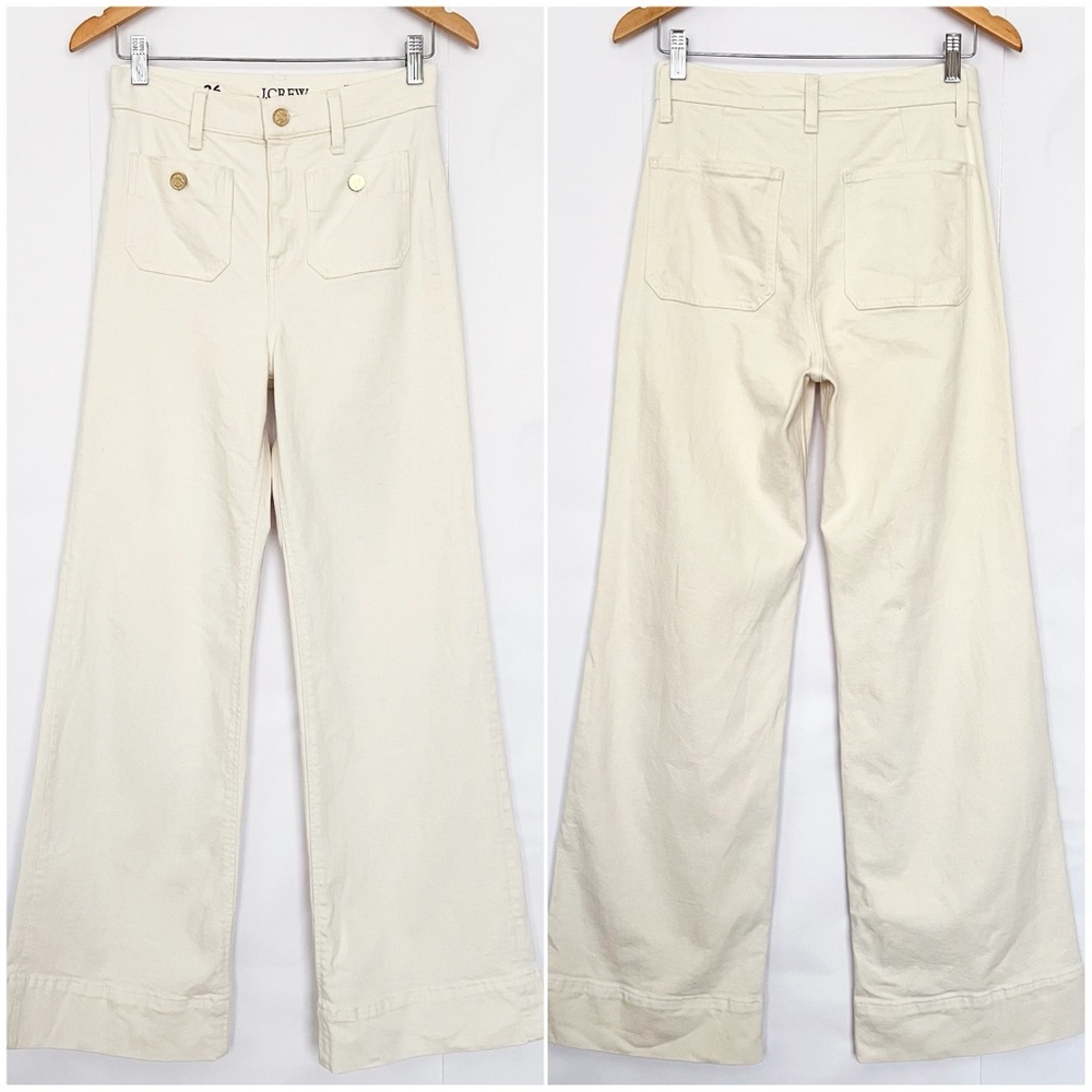 J. Crew Sailor Wide Leg Trouser Jean High Waist Gold Button Patch Pocket Size 26